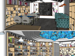 原創(chuàng)精品圖書館書吧室內(nèi)SU模型與建筑戶外模型高清素材下載